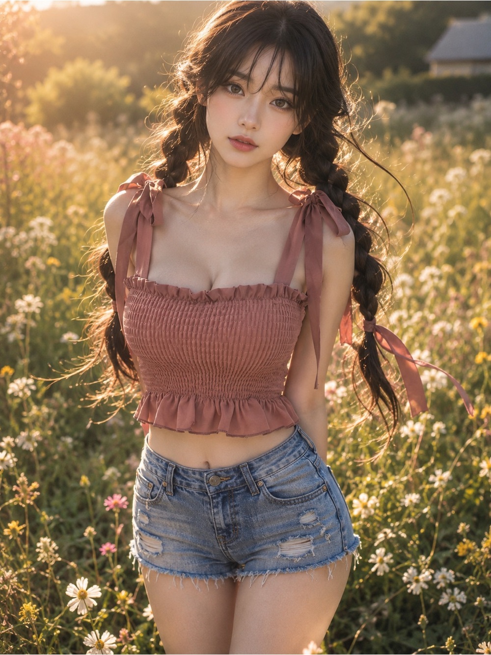 Tea Roses & Tender Hours Dusty Mauve Ruffled Romance Tie-Strap Crop Top